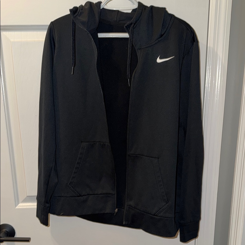 Nike Black Zip-Up Hooded Jacket with White Swoosh